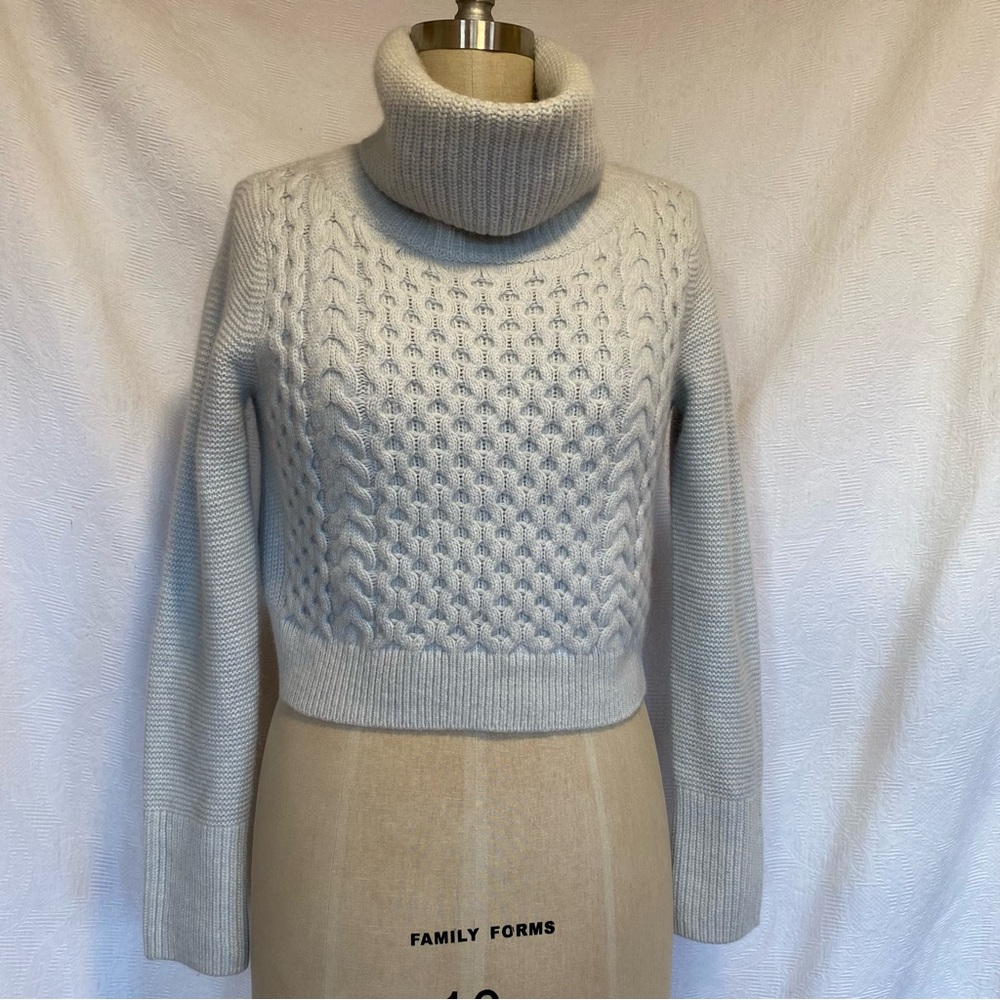 Club Monaco XS cropped cable sweater blue grey